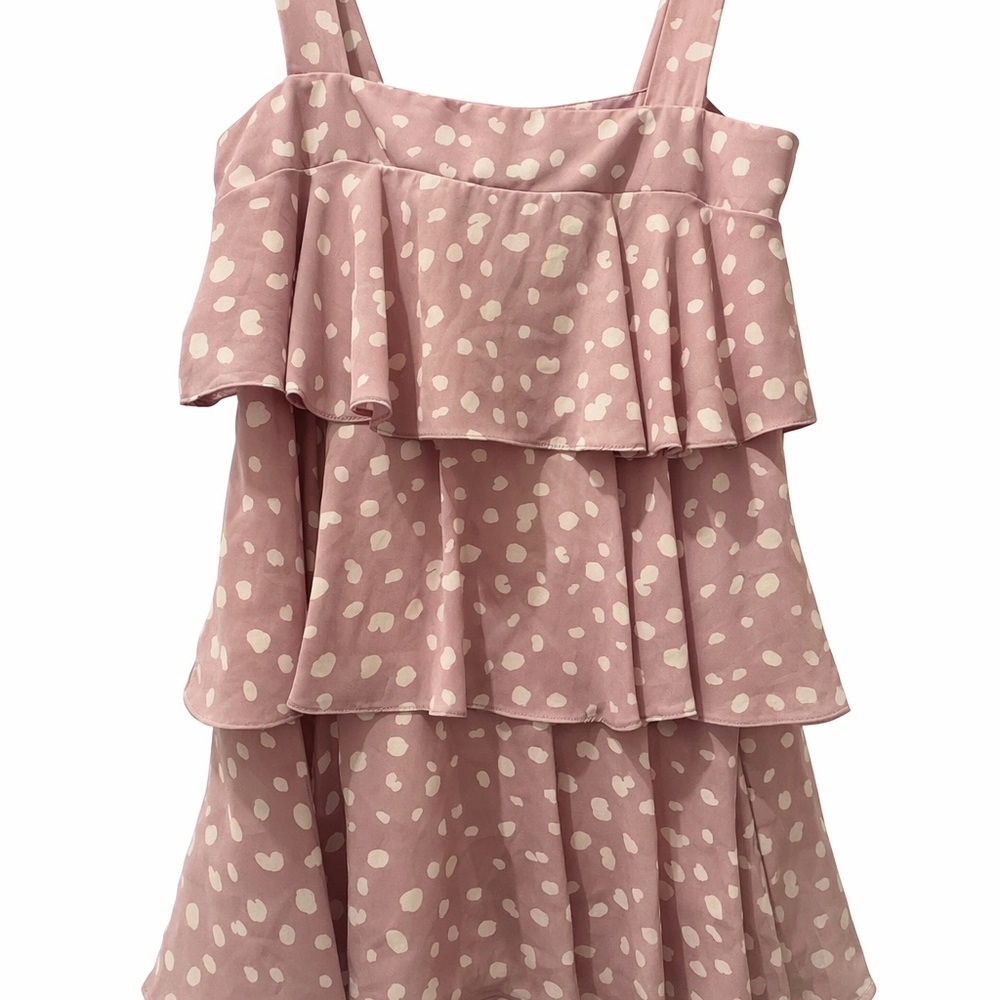 Adrienne Light Purple Tiered Mini Dress with White Spot Print